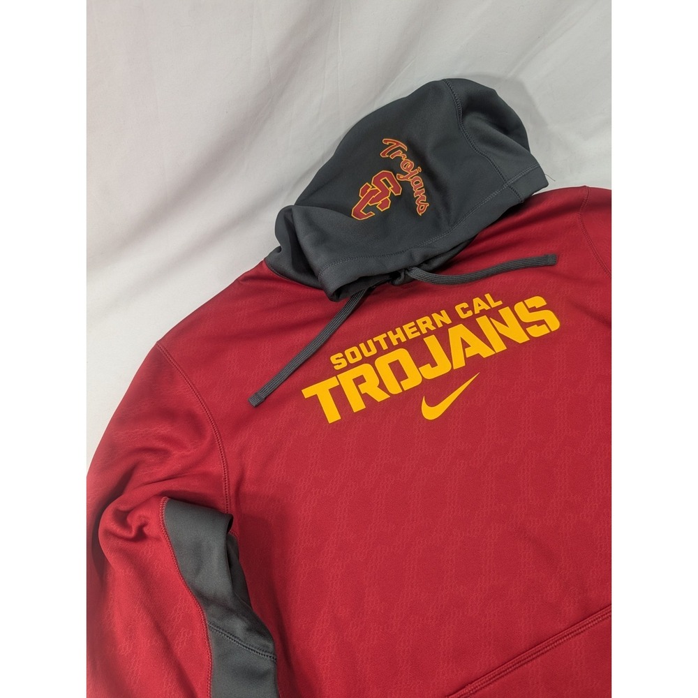 Nike Therma Fit Hoodie Mens Large Red USC Trojans‎ NCAA Football Sweatshirt